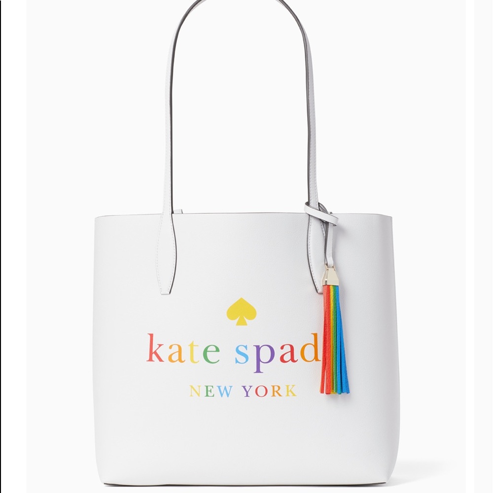🌈KATE SPADE BAG! LARGE REVERSIBLE RAINBOW KATE SPADE TOTE BAG & FREE WRISTLET!
